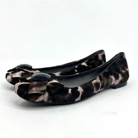 Stuart Weitzman Leather Leopard Animal Print Ballet Flat Bow - Picture 10 of 14